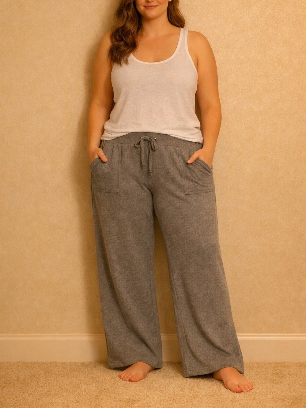 Cozy Wide-Leg Pull-On Lounge Pants in Gray